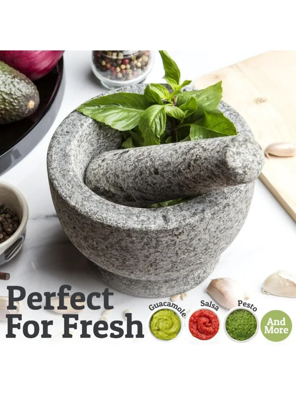 Natural Granite Mortar and Pestle Set - 1.5 Cup, 5.1